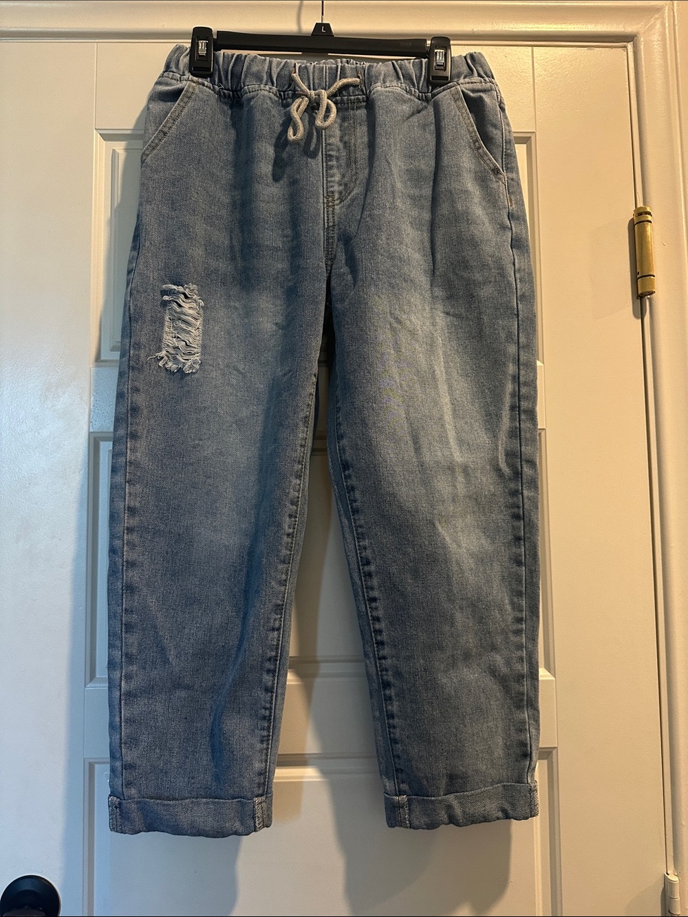 SHEIN Light Blue Women's Boyfriend Jeans with Drawstring
